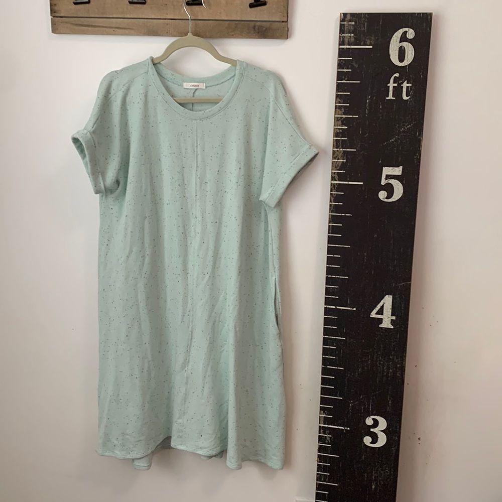 Cherish Mint Green Confetti French Terry Pocket T-Shirt Dress Size L Midi 40"